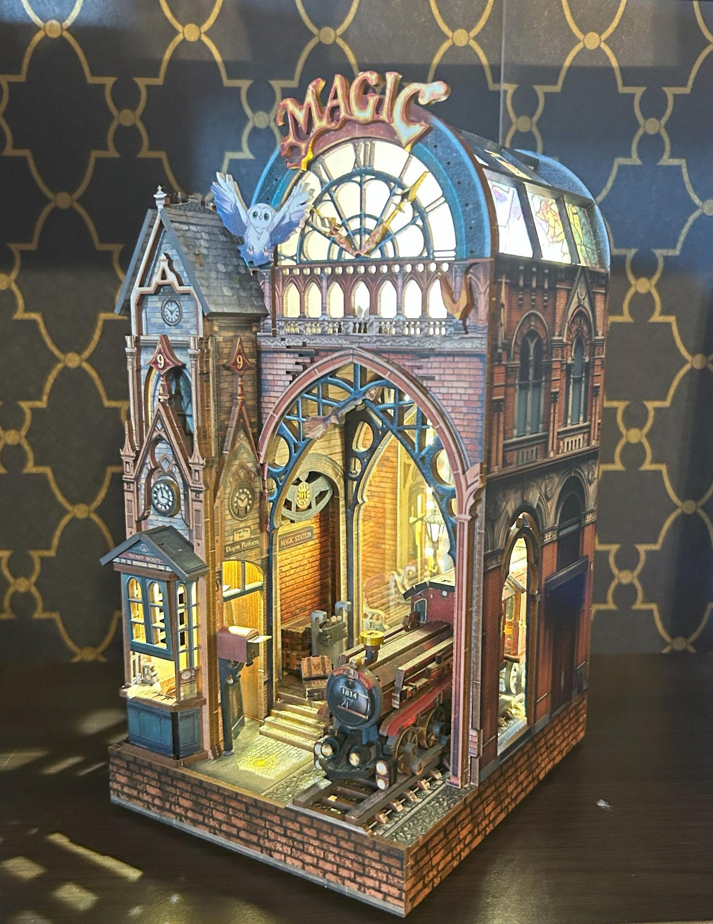 Assembled and Embellished Magic Train Station Book Nook