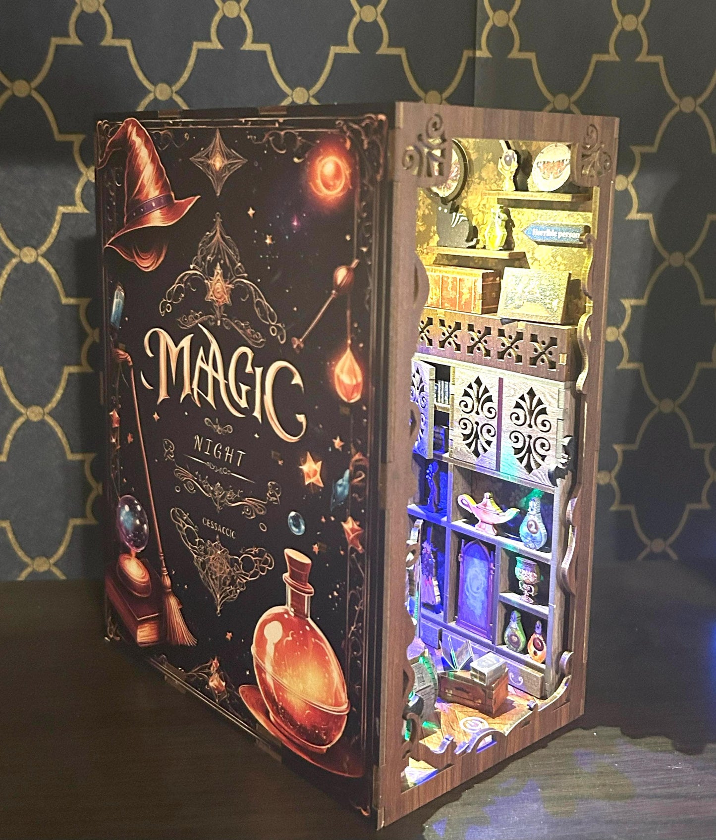 Assembled and Embellished Halloween themed book nook called "Magic Night"
