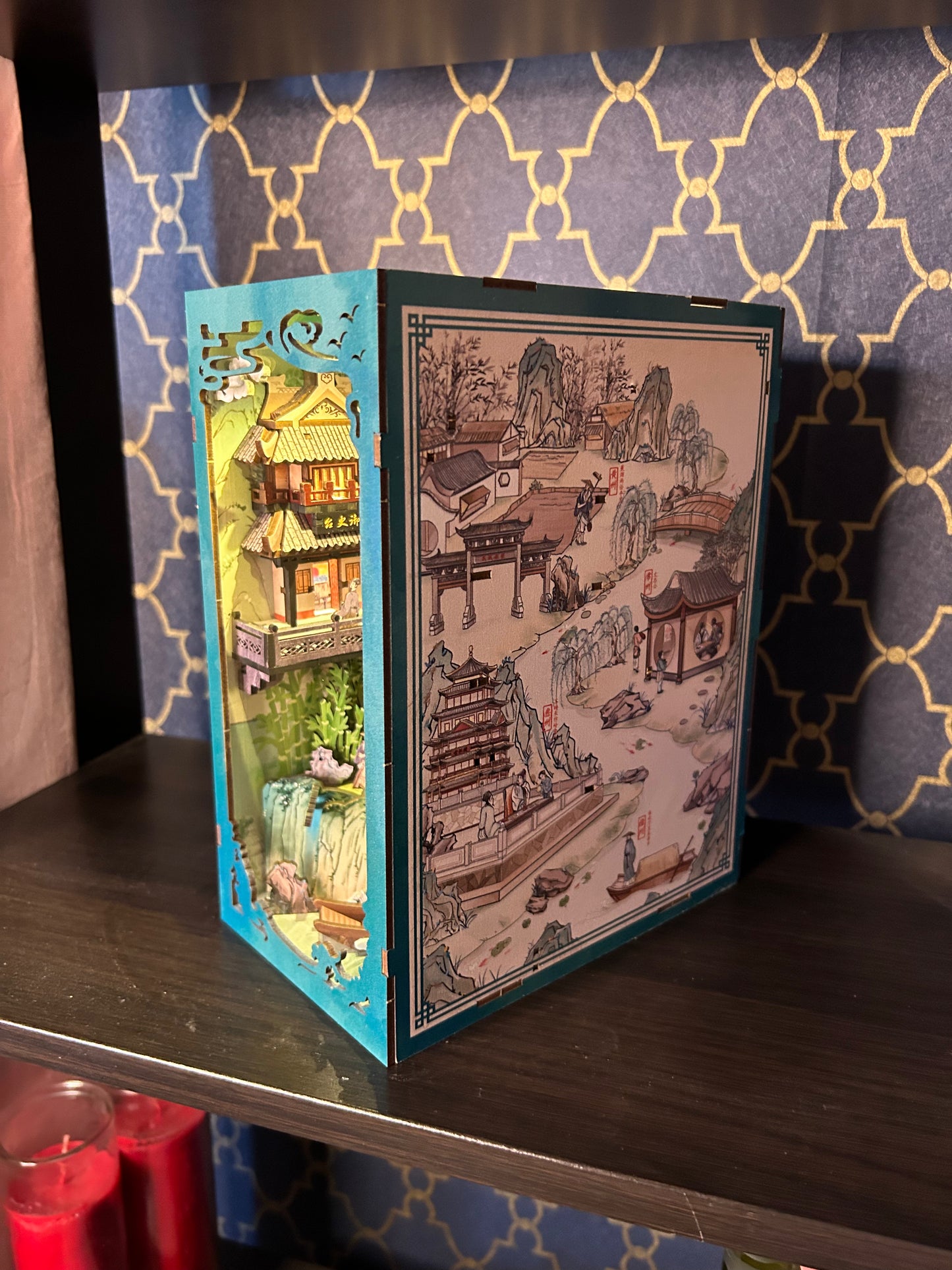 Assembled and Embellished Chinese Calligraphy Inspired Book Nook