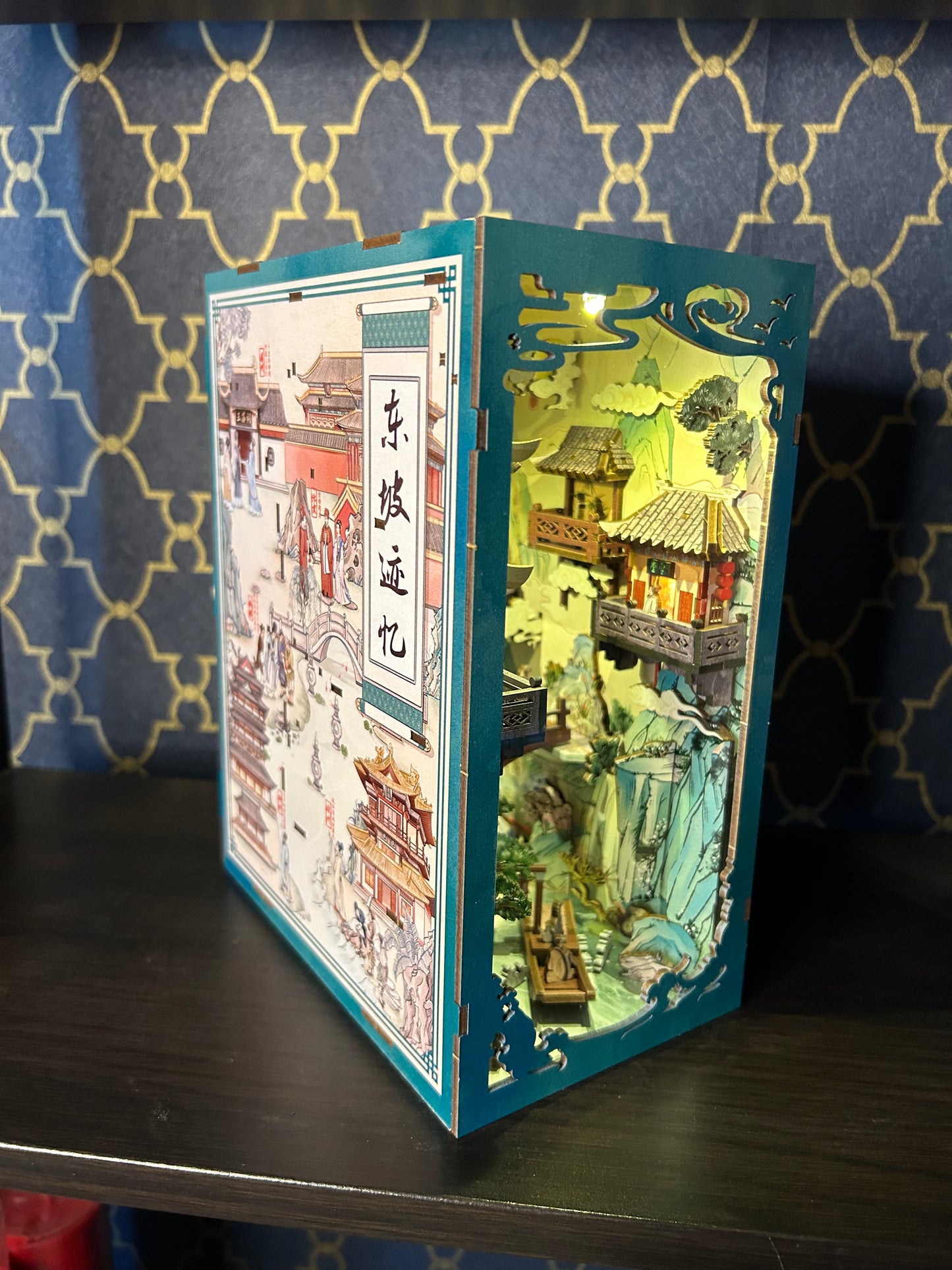 Assembled and Embellished Chinese Calligraphy Inspired Book Nook