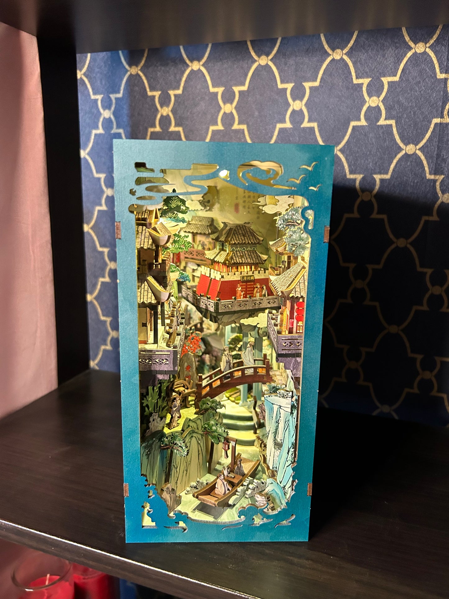 Assembled and Embellished Chinese Calligraphy Inspired Book Nook