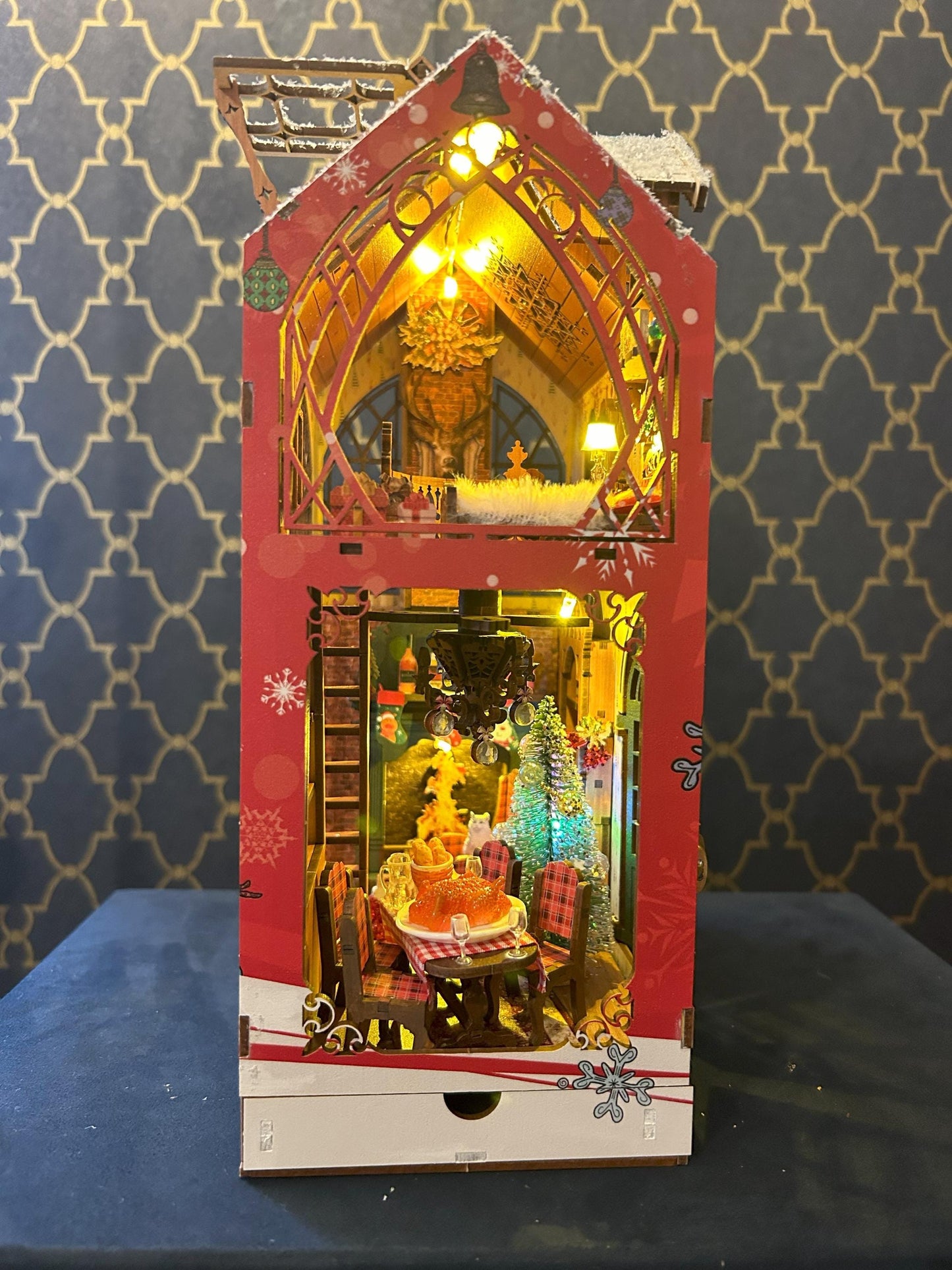 Assembled and Embellished Snowy Night Christmas Book Nook