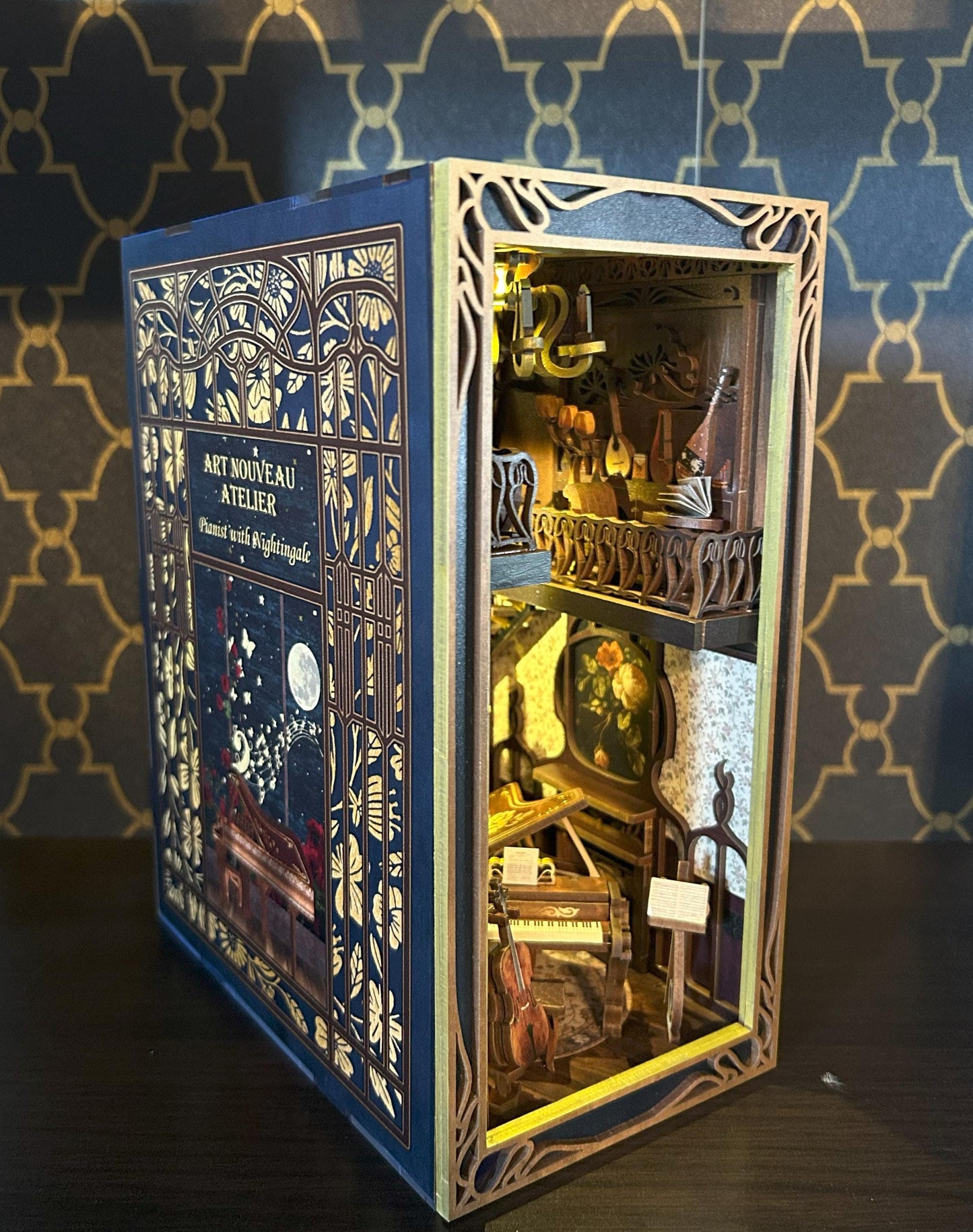 Assembled and Embellished Pianist and Nightingale Book Nook