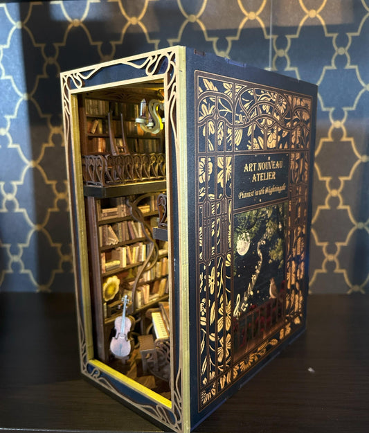 Assembled and Embellished Pianist and Nightingale Book Nook