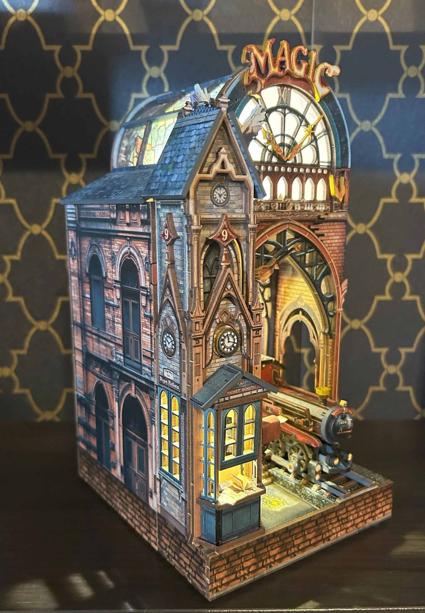 Assembled and Embellished Magic Train Station Book Nook