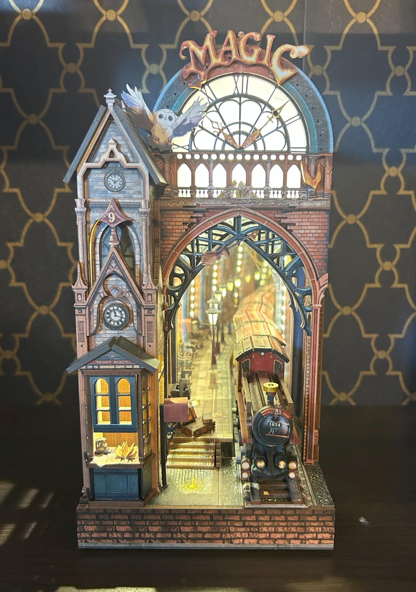 Assembled and Embellished Magic Train Station Book Nook