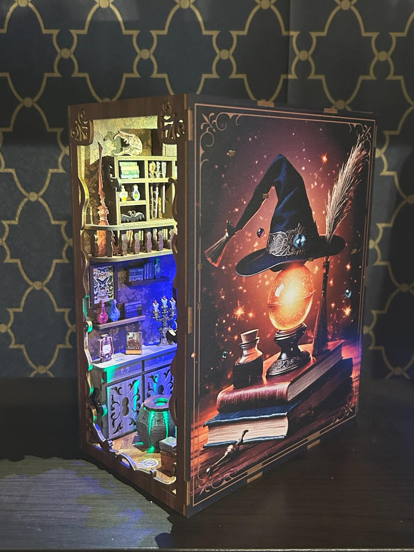 Assembled and Embellished Halloween themed book nook called "Magic Night"