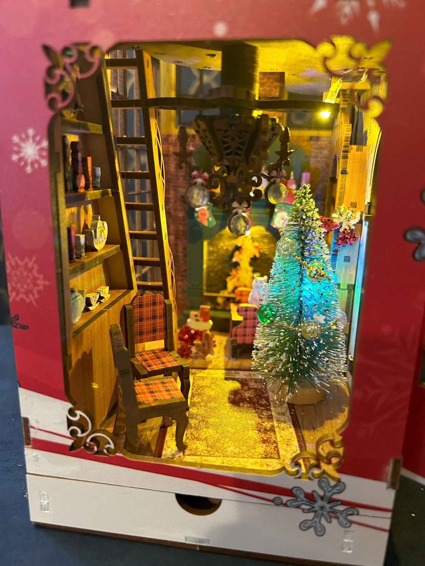 Assembled and Embellished Snowy Night Christmas Book Nook