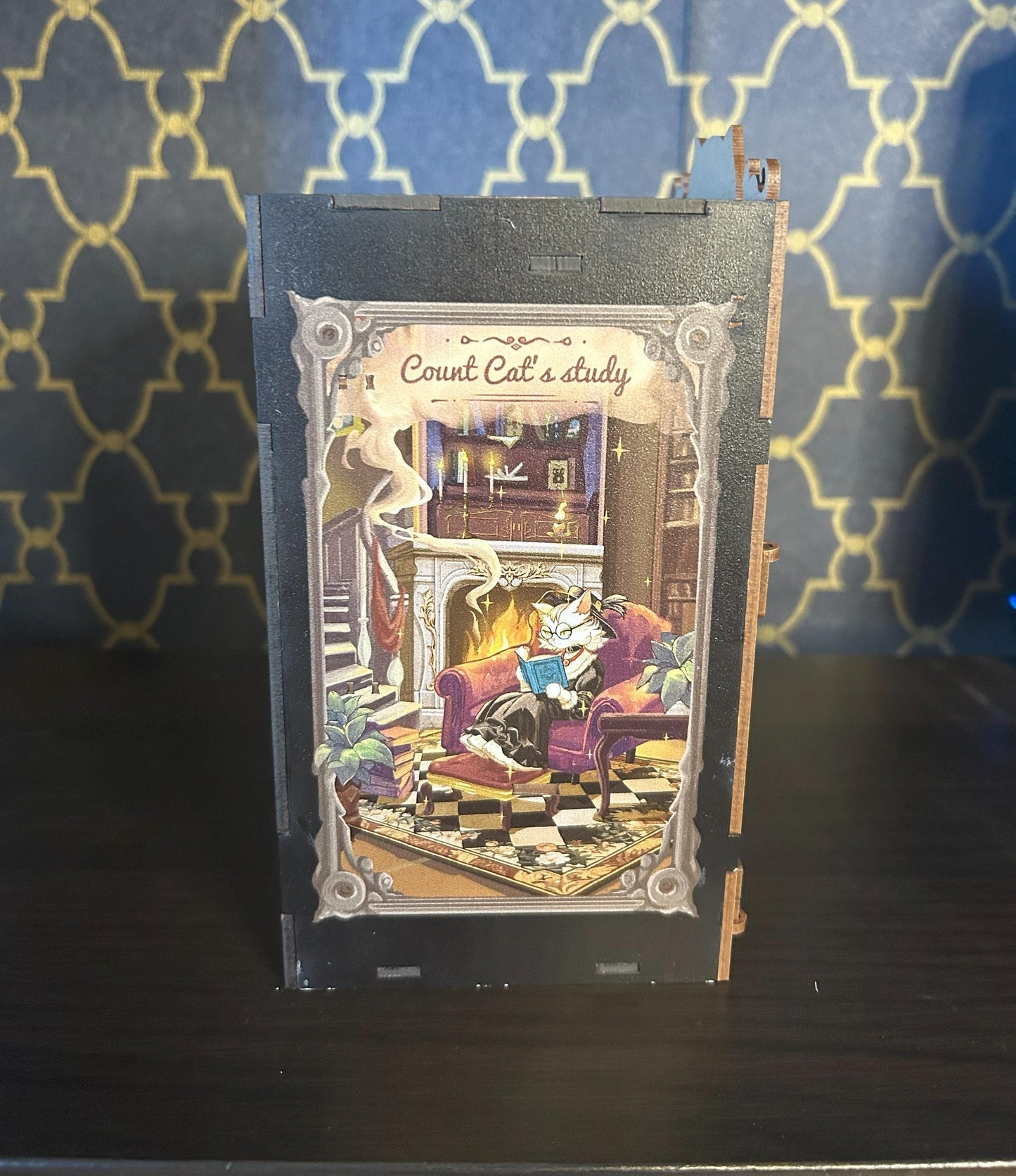 Assembled and Embellished Cat Study Book Nook
