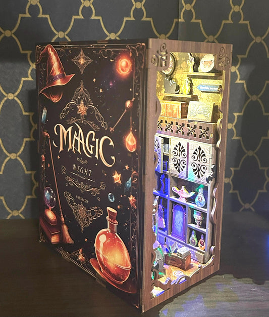 Assembled and Embellished Halloween themed book nook called "Magic Night"