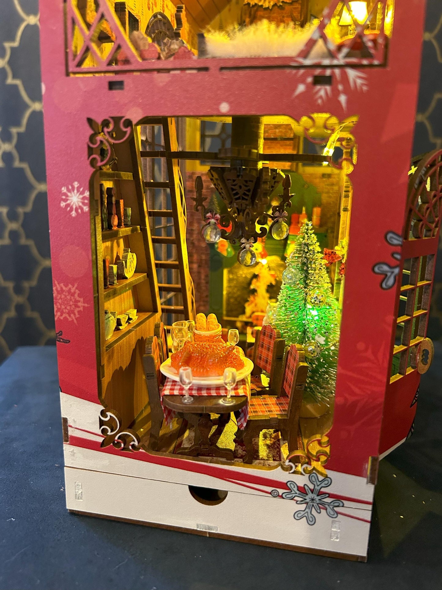 Assembled and Embellished Snowy Night Christmas Book Nook