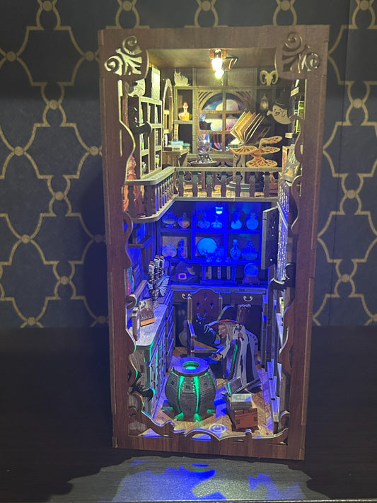 Assembled and Embellished Halloween themed book nook called "Magic Night"