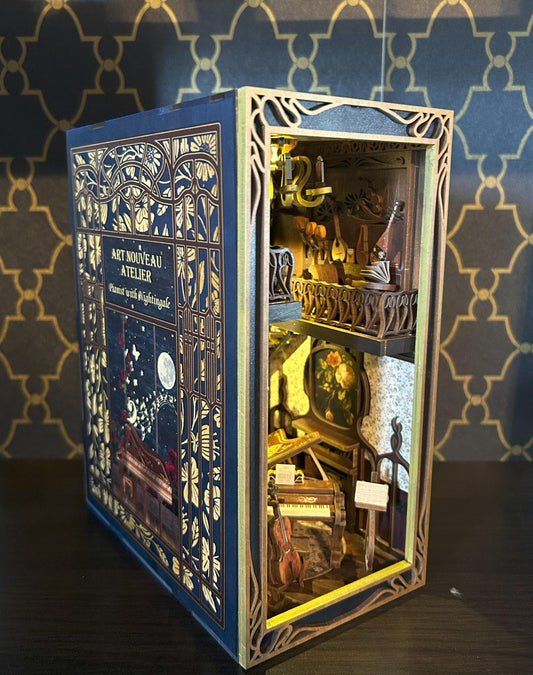 Assembled and Embellished Pianist and Nightingale Book Nook