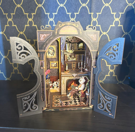 Assembled and Embellished Cat Study Book Nook